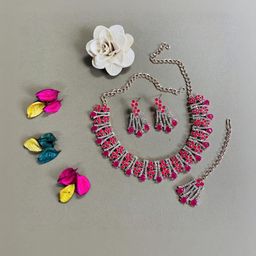 VATSALYA creation Alloy Gold- plated Pink Silver Jewellery Set-image-43