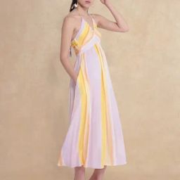 RAREISM Purple Viscose Striped Sleeveless Dress-image-83