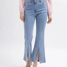 Elle Light Blue Cotton Bootcut High Rise Mid Rise Jeans-picture-12