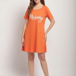 Secret Wish Orange Graphic Print Night Dress-picture-37