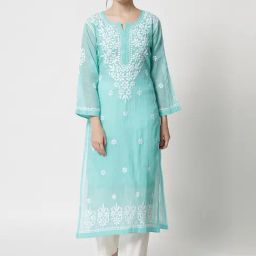 PARAMOUNT CHIKAN Sea Green Embroidered Straight Kurta-image-63