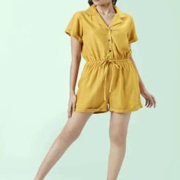 People by Pantaloons Yellow Shirt Collar Romper-image-2
