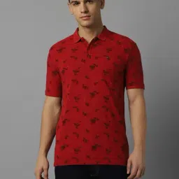 Louis Philippe Jeans Red Cotton Slim Fit Printed Polo T-Shirt-image-42
