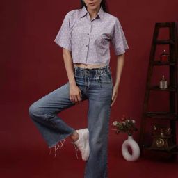 NEUDIS Purple Cotton Printed Crop Shirt-image-25