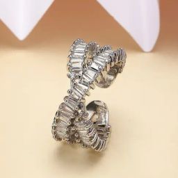 Karatcart Silver Tone Cubic Zirconia Studded Cross Design Women's Finger Ring-image-84