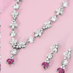 Zavya 925 Silver Leaf CZ Rhodium Plated Necklace with Earrrings For Women-image-30