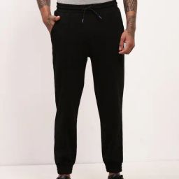 Showoff Black Cotton Slim Fit Joggers-image-11