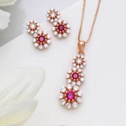 Zavya 925 Silver Sparkling Rose Gold Plated Jewellery Set For Women-38
