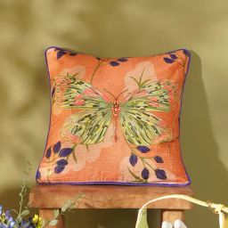 Pure Home and Living Orange Velvet Butterfly Print Square Cushion Cover-picture-9