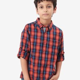 Bonkids Boys Tartan Checked Cotton Roll-Up Sleeves Shirt-image-41