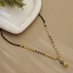 ATIBELLE Gold-Plated Artificial Stones Studded And Beads Mangalsutra-image-62