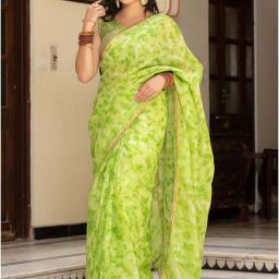 Indi Inside Green Printed Saree With Unstitched Blouse-image-34