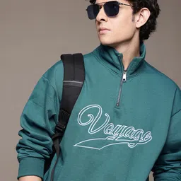 The Roadster Lifestyle Co. Typography Printed Mock Collar Sweatshirt with Applique Detail-picture-1