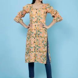 Jaipur Kurti Yellow Floral Print Kurta-image-34