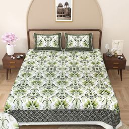 COLOURSBLOCK Green & White Floral Printed 144 TC Cotton Queen Bedsheet Set 2.40 m x 2.15 m-image-23