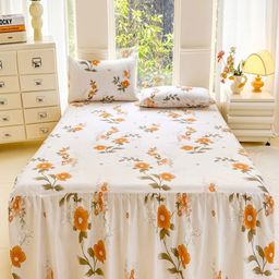 JC HOME White & Green Floral 140 TC Fitted King Bedsheet with 2 Pillow Covers-2 m x 2.2 m-image-57