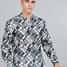 HERE&NOW Abstract Printed Mandarin Collar Short Kurta-6