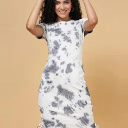 YU by Pantaloons Grey & White Cotton Printed Bodycon Dress-6