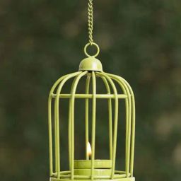 eCraftIndia Green Iron Iron Cage Shaped Tea Light Candle Holder With Hanging Chain-31
