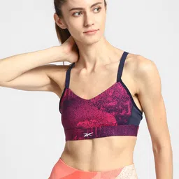 Reebok Navy Blue & Pink Abstract Styled Back Bra-image-70