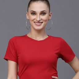 Oomph! Red Styled Back Round Neck Short Sleeves Tie-Ups Crop Regular Top-image-24