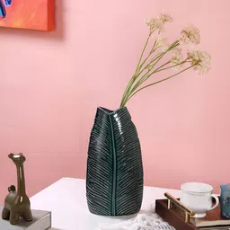 TAYHAA Green Ivory Leaf Textured Ceramic Leaf Flower Vase-image-59