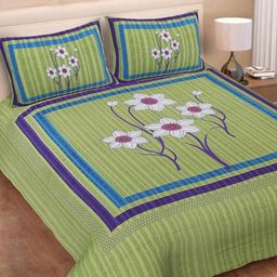 Myntra Elegant Homes Floral Printed 144 TC Queen Cotton Bedsheet with 2 Pillow Covers-image-62