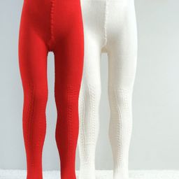 Honeyhap Premium Cotton Elastane Footed Tights With Anti-Microbial Finish Pack of 2 - Red White-image-18