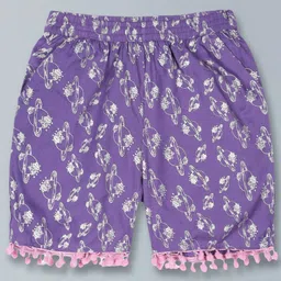 Kiddopanti Seamless Planet Foil Printed & Pom Pom Lace Embellished Shorts - Purple-picture-2