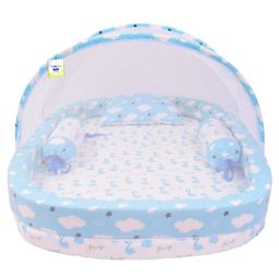 Toddylon Baby Bedding Set New Born Sleeping Mattress with Net Flamingo Printed -Blue-28