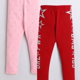 The Sandbox Clothing Co Pack of 2 Girl Power Star & Dot Printed Leggings - Red & Pink-image-7