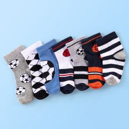 Cute Walk by Babyhug Anti Bacterial Ankle Length Socks Football Design Pack of 7 - Multicolour-image-59