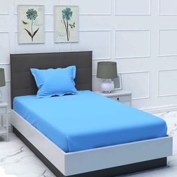 JARS Collections Plain Solid  Single Bedsheet With One Pillow Cover Made With Pure Microfiber Bedsheet- Blue-image-40