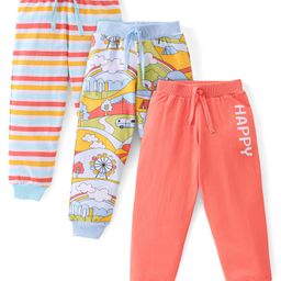 Babyhug Cotton Full Length Lounge Pants Striped Pack of 3 - Pink & Blue-image-62