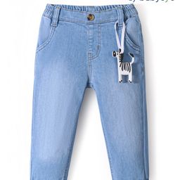 Babyoye Cotton Elastane Full Length Washed Jeans With Zebra Applique Solid Colour - Blue-image-46
