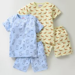 Nite Flite Cotton Knit Pack Of 2 Half Sleeves  Monster & Dog Printed Shorts Set - Multi Colour-image-4