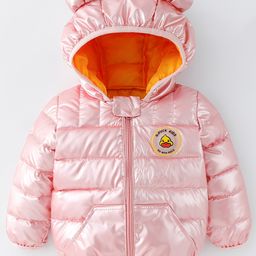 Kookie Kids Full Sleeves Front Open Padded Hooded Quilted Jacket With Duck Patch & Ears Applique - Pink-picture-16