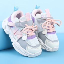 Babyoye Velcro Closure Sneakers with Logo Print - Pink-picture-0