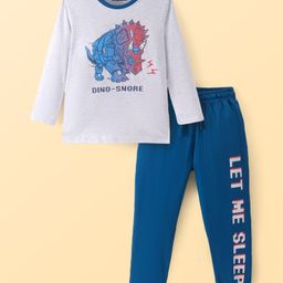 Pine Kids Single Jersey Knit Full Sleeves Night Suit with Dino Print - Navy Blue & Grey-image-77