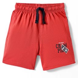 Doreme Terry Knit Knee Length Shorts With Text Print - Red-25