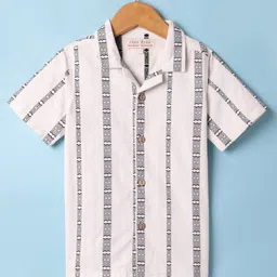 JASH KIDS Cotton Woven Half Sleeves Printed Shirt - Black & White-picture-3
