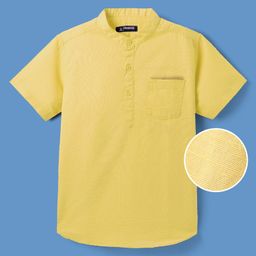 Pine Kids Linen Woven Half Sleeves Solid Colour Shirt With Mandarin Collar - Yellow-image-19