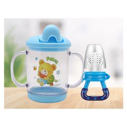 The Cheeky Kidzz Baby Feeding Sipper 200ml Bottle For Water And Milk With Silicone Fruit Nibbler Teether and Feeder (Blue)-13