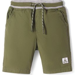 UCB Cotton Woven Above Knee Length Solid Color Shorts with Brand Logo Patch - Olive Green-image-96