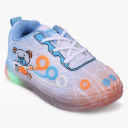 Superminis Teddy Bear Designed & Striped Lace Up LED Sneakers - Sky Blue-image-11