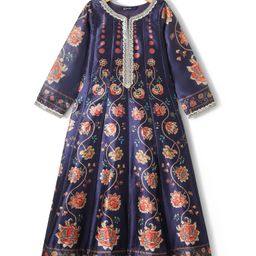 Pine Kids Woven Three Fourth Sleeves Ethnic Dress With Floral Print - Violet-image-12