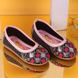 SHOES FOR JUNIORS Floral Embroidered & Sequins Embellished Ballerinas - Pink-image-96