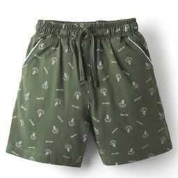 Evimo Single Jersey Knit Knee Length Shorts With Text & Bulb Print - Olive Green-image-94
