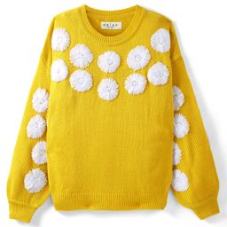 Arias Knit Full Drop Shoulder Sleeves Pullover Sweater With Floral Motifs - Yellow-image-80