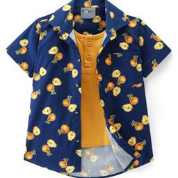 Dapper Dudes Half Sleeves Pears Printed Shirt With Attached Tee - Navy Blue-image-59